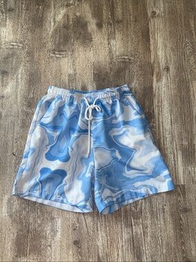 ROMWE Light Blue Marble Print Athletic Shorts